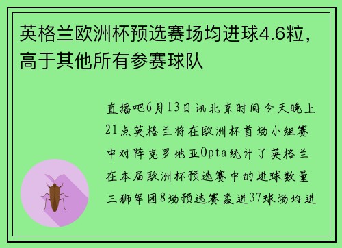 英格兰欧洲杯预选赛场均进球4.6粒，高于其他所有参赛球队